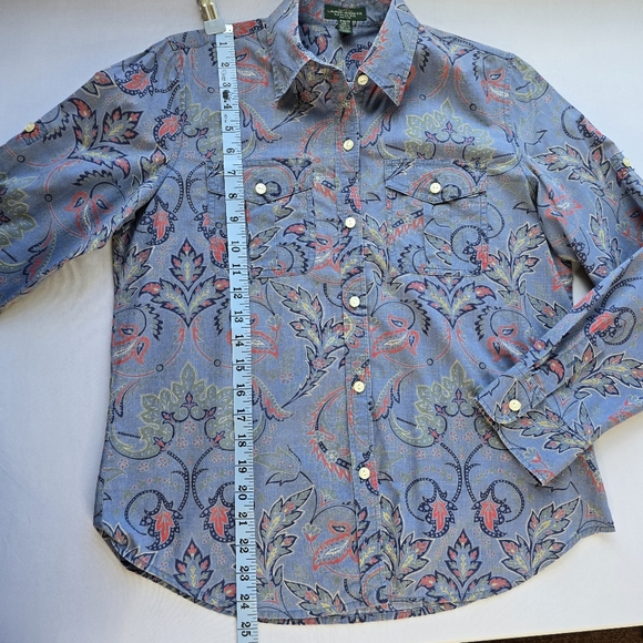 LRL Ralph Lauren Cotton Chambray Paisley Button Down Shirt M Petite - Picture 4 of 6